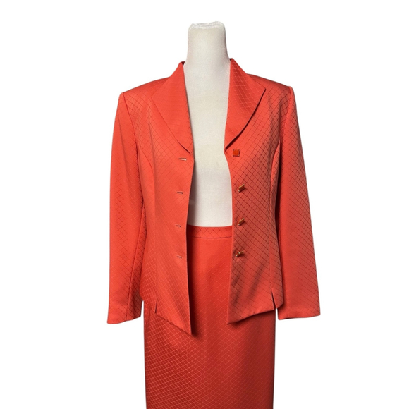Le Suit Coral 2 Piece Blazer Jacket & Skirt Suit Set Size 4 Petite - Picture 3 of 10